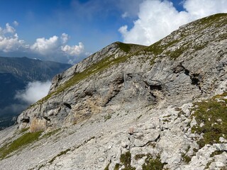 Rocks and stones above Lake Melchsee or Melch Lake and in the Uri Alps mountain massif, Melchtal - Canton of Obwalden, Switzerland (Kanton Obwald, Schweiz)
