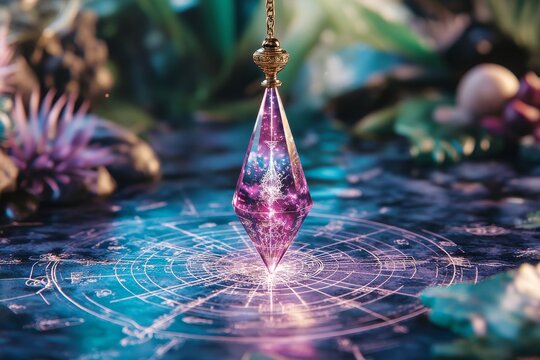 Pendulum stone for divination and mystical rituals. Generative AI