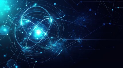 Naklejka premium Blue Digital Atom with Connected Network Nodes
