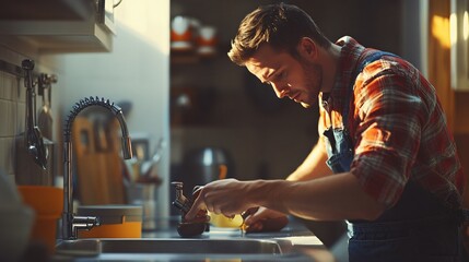 Professional Plumber Repairing Kitchen Faucet