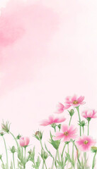 Sanfte rosa Blumen und Gr&auml;ser vor einem weichen pastellrosa Verlauf &ndash; ein romantisches Design in der Trendfarbe &bdquo;Transcendent Pink&ldquo;. Generative KI.