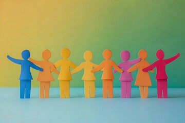 Colorful Paper People Holding Hands Teamwork