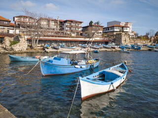 Obraz premium Fishing boats at the port of Nessebar, Bulgaria