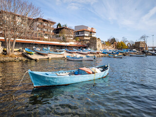 Obraz premium Fishing boats at the port of Nessebar, Bulgaria