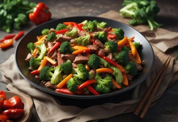 Crisp Broccoli and Bell Pepper Stir Fry with Tender Beef, Chinese food, bell pepper stir fry, tender beef