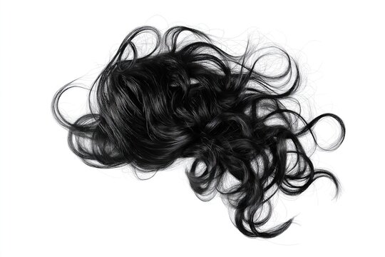 Lock of black hair isolated on a white background. Top view