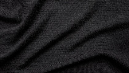 Panoramic close-up texture of natural weave cloth in dark and black color. Fabric texture of natural cotton or linen textile material. Black fabric wide background.