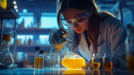 Liquid Pouring into Erlenmeyer Flask