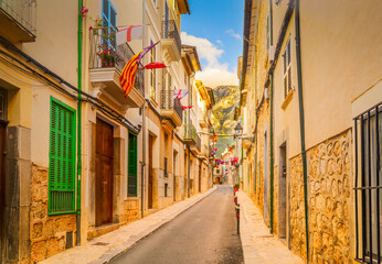 Fototapeta premium street in old town of Port Soller, Majorca, Spain