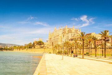old cathdral and embankment in Palma de Majorca capital of Majorca, Spain, Balearic islands © neirfy