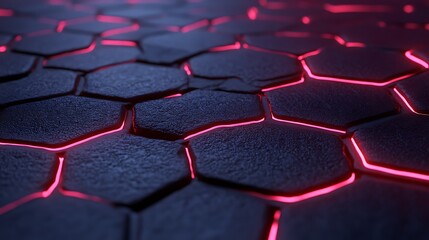 Obraz premium Dark Hexagonal Surface With Red Neon Lighting