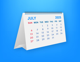 July 2025 calendar page on blue background