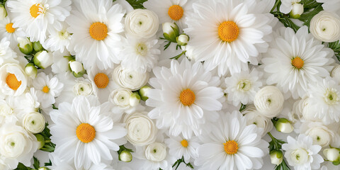 Fototapeta premium White Daisies and Orange Center Flowers in Bloom