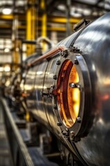 A large metal tank designed to produce heat and steam efficiently in industrial settings, crucial for factory and energy system operations