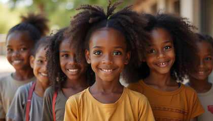 a group of young children standing next to each other
