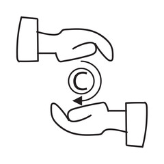 Save money sign Somoni - monetary unit of Tajikistan. Hands and coin