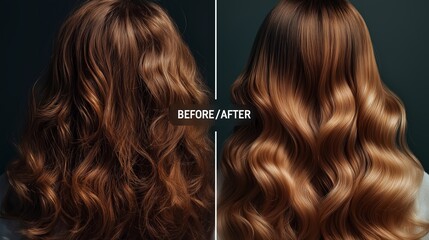 Fototapeta premium Transforming curly hair into sleek, shiny waves for a stunning look
