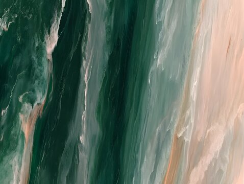 Emerald & Peach Abstract: Swirls of deep emerald green and soft peach create a mesmerizing abstract painting.  The texture is rich and fluid, evoking a sense of depth and movement.