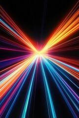 Fototapeta premium This captivating abstract digital artwork features vibrant light streaks converging into a mesmerizing pattern, conveying speed and dynamic motion against a striking dark background