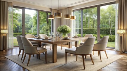 Obraz premium Elegant dining table set in a serene environment, elegant, dining table