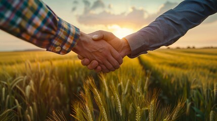 a handshake in a field of wheat