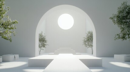 Minimalist White Architecture With Trees And Platform