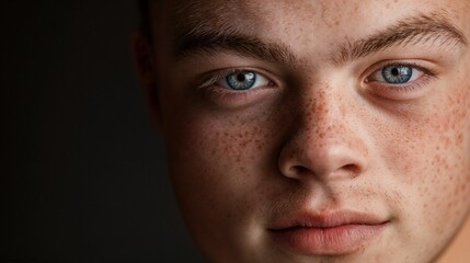 Obraz premium Close-up portrait of a boy with down syndrome