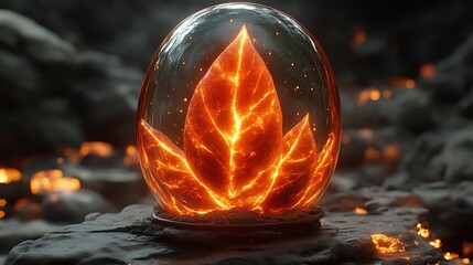 Fiery Leaf Encased In Glass Orb