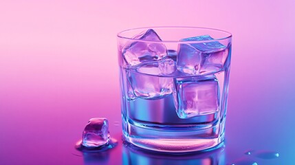 Glass of Water with Ice Cubes in Radiant Gradient