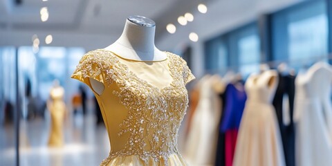 Yellow dress on mannequin in shop