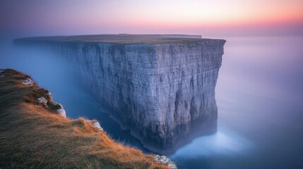 Fototapeta premium Misty Sunrise Over Isolated Clifftop Island
