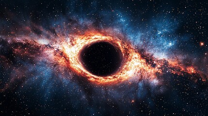 Naklejka premium Black hole in space, cosmic vortex, stellar event, scientific illustration, possible educational use