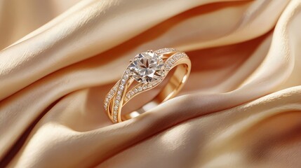 Elegant Diamond Ring on Luxurious Silk