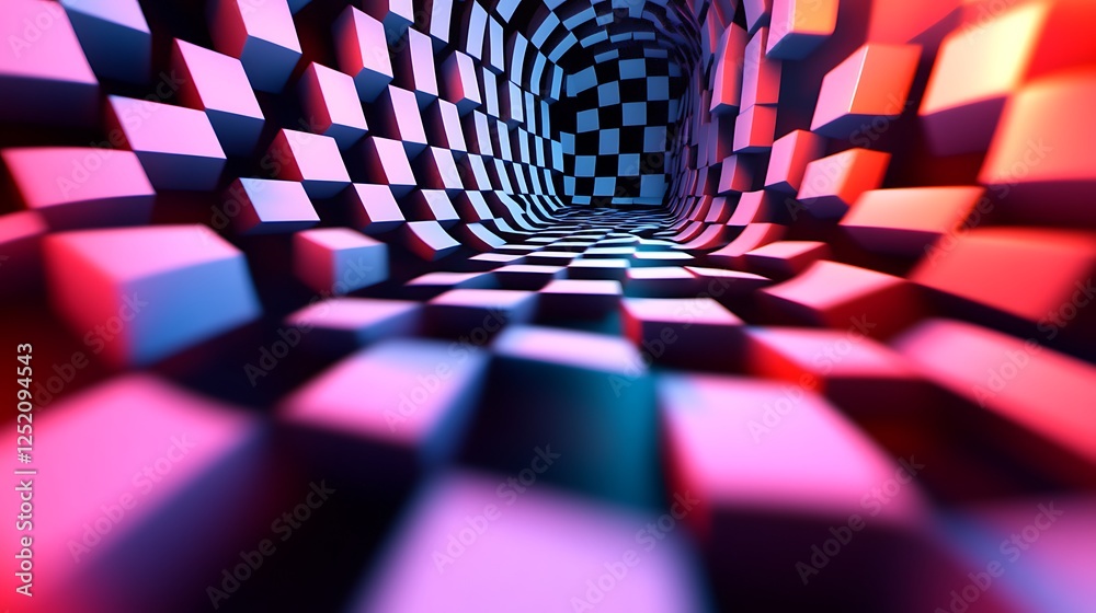 Wall mural a checkerboard illusion where alternating squares seem to shift into 3d cubes.