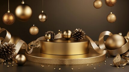 Golden Podium Surrounded by Colorful Ribbons