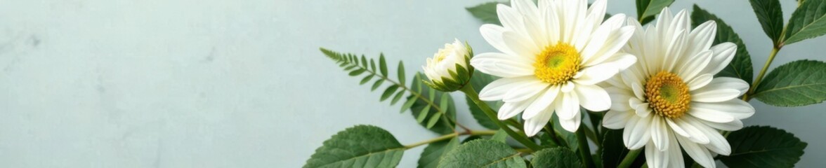 White chrysanthemum bouquet with eucalyptus and ferns, bouquet, eucalyptus