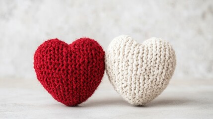 Fototapeta premium Knitted hearts, love, Valentine's Day, soft, pastel, background, simple, decorative
