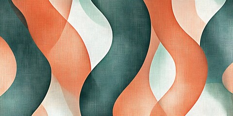 Abstract Flow: An artistic display of intertwined, flowing curves, rendered in a palette of soft orange, teal, and gentle off-white hues, creates a visually calming and dynamic aesthetic.