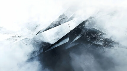 Abstract icy landscape, fog, sharp edges, background blur, website banner
