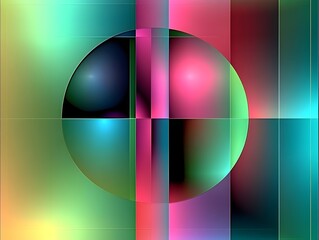 Obraz premium Abstract Geometric Sphere: A mesmerizing abstract design featuring a sphere encased within a grid of vibrant, overlapping geometric shapes, creating an illusion of depth and movement.