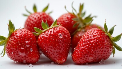 Juicy Red Strawberries with Water Droplets Fresh Fruit Closeup Photography