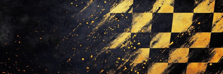 This is a visually striking illustration of a checkered flag, which showcases dynamic gold highlights that pop beautifully against a dark background, making it perfect for any racingthemed designs