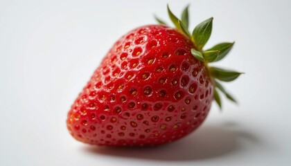 Close up of a Single Ripe Red Strawberry Isolated on White Background