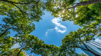 Obraz premium City park trees sky view, sun, nature, urban