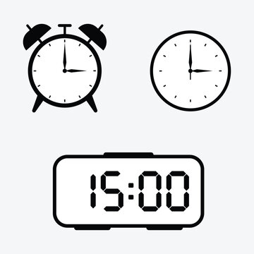 vector illustration of 15 o'clock, timer and 15 o'clock alarm