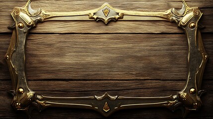Ornate Golden Frame on Dark Wooden Background