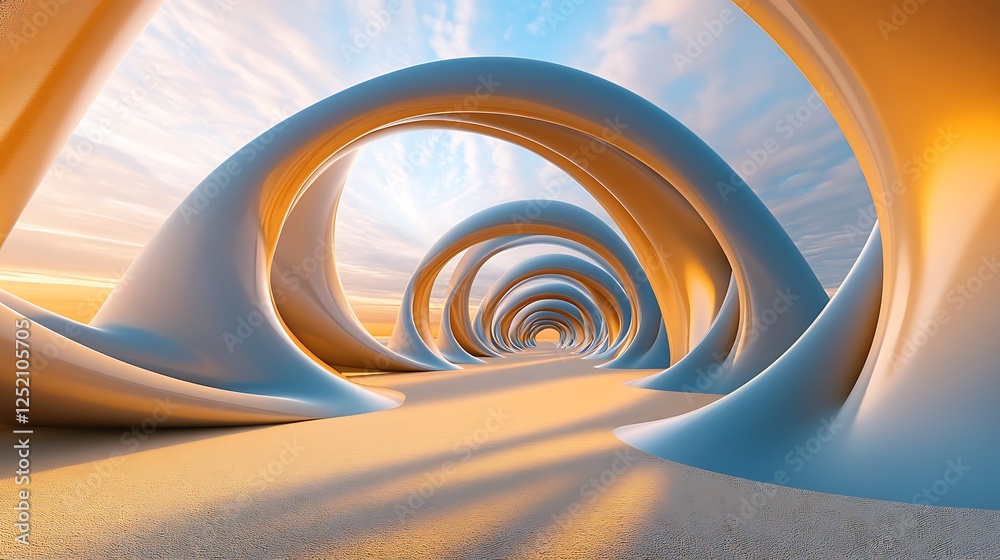 Wall mural a series of concentric shapes that appear to stretch and bend in impossible directions.