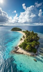 Obraz premium Paradise Island in Crystal Waters: A Tropical Oasis of Golden Sands, Lush Palms, and Turquoise Waves Captured in Stunning 16K Cinematic Perfection
