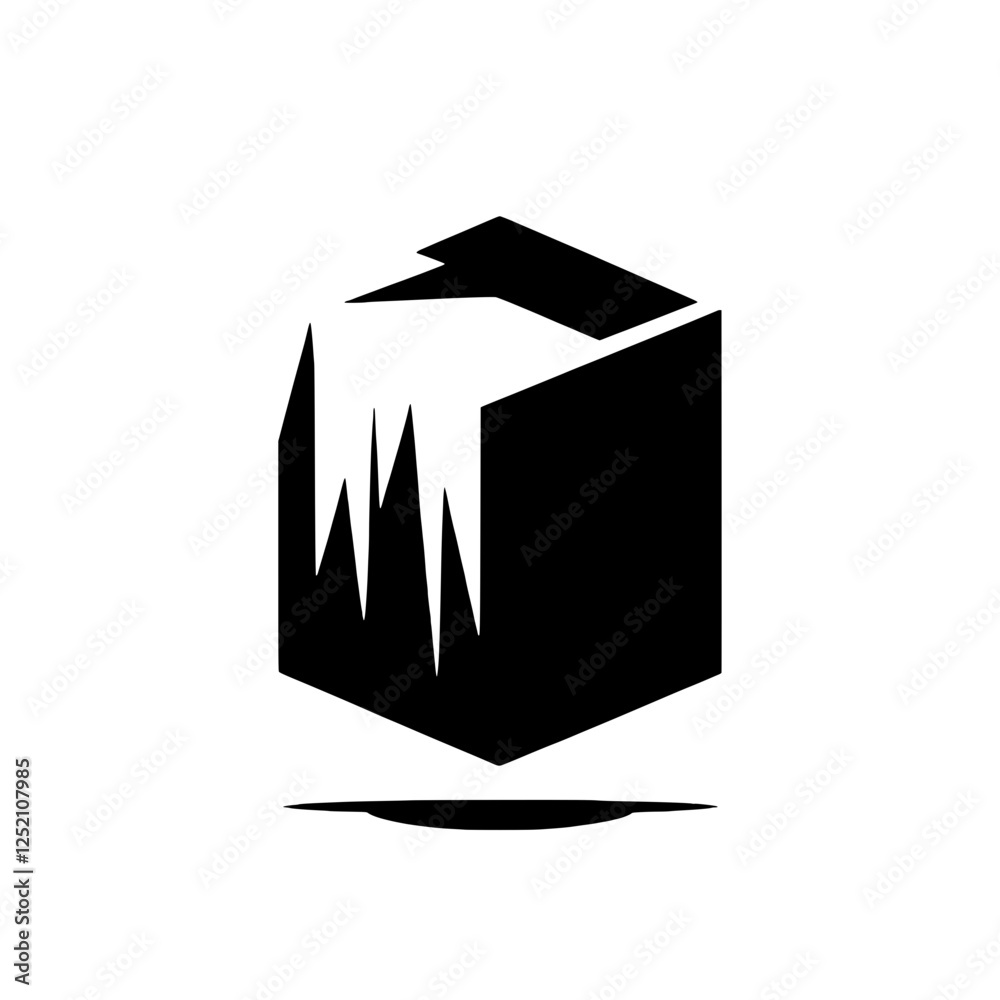 Poster geometric cube icon: a minimalist black and white icon depicting a cube with an abstract geometric p
