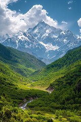 Fototapeta premium a mountain range with snow covered mountains